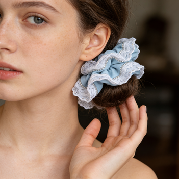 Blue Rhinestone Lace Scrunchie