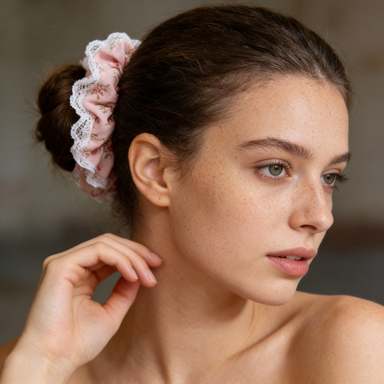 Pink Floral Lace Scrunchie