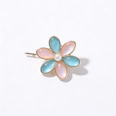Pastel Flower Brooch with Pearl Center