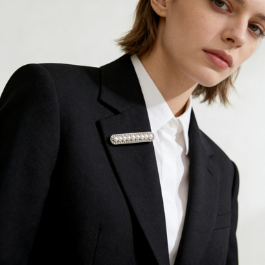 Pearl Bar Brooch with Crystal Border