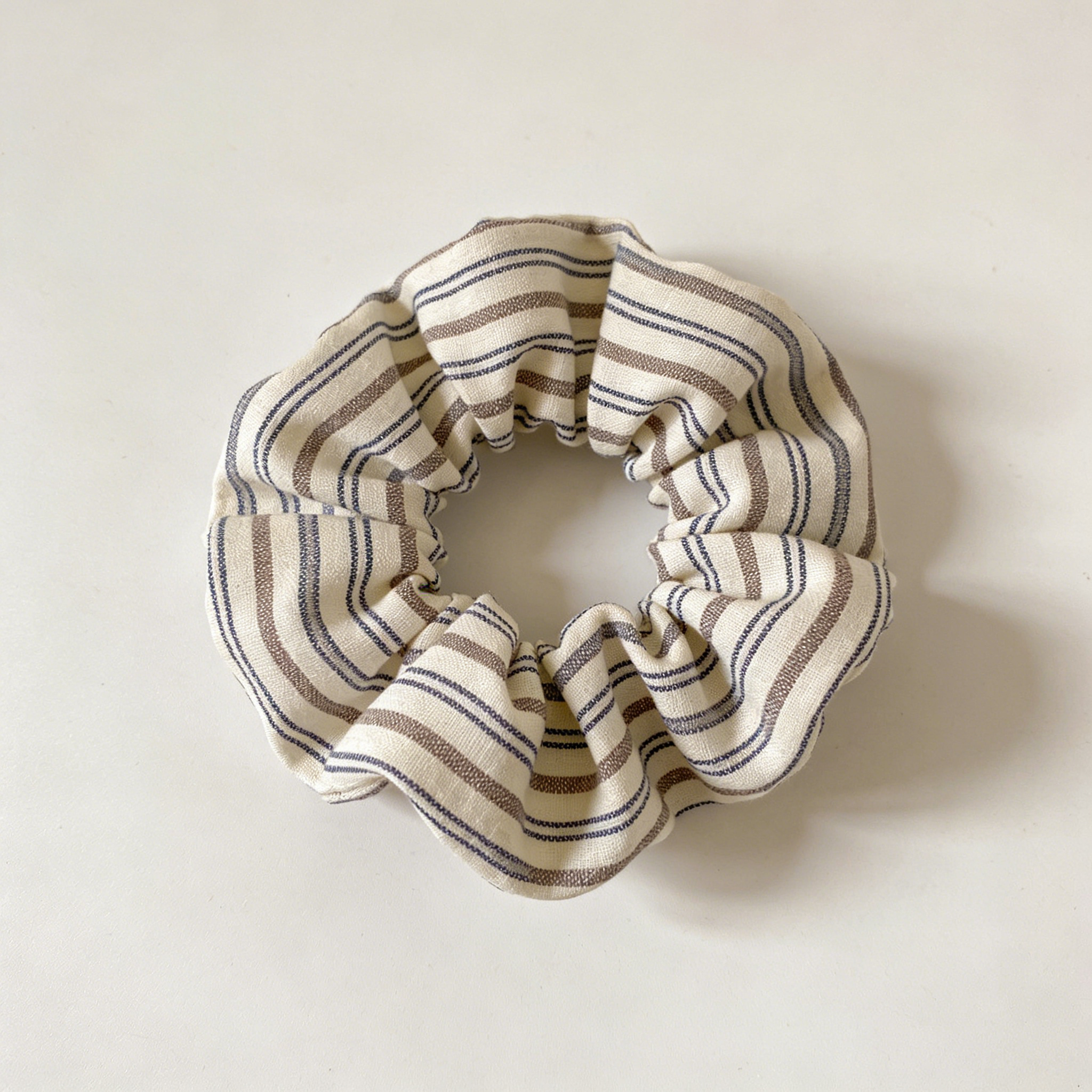 Neutral Stripe Linen Scrunchie