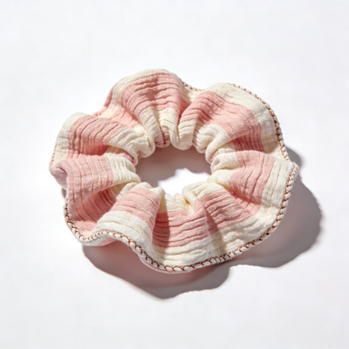 Pink & White Stripe Gauze Scrunchie
