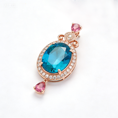 Teal & Pink Gem Pendant Brooch