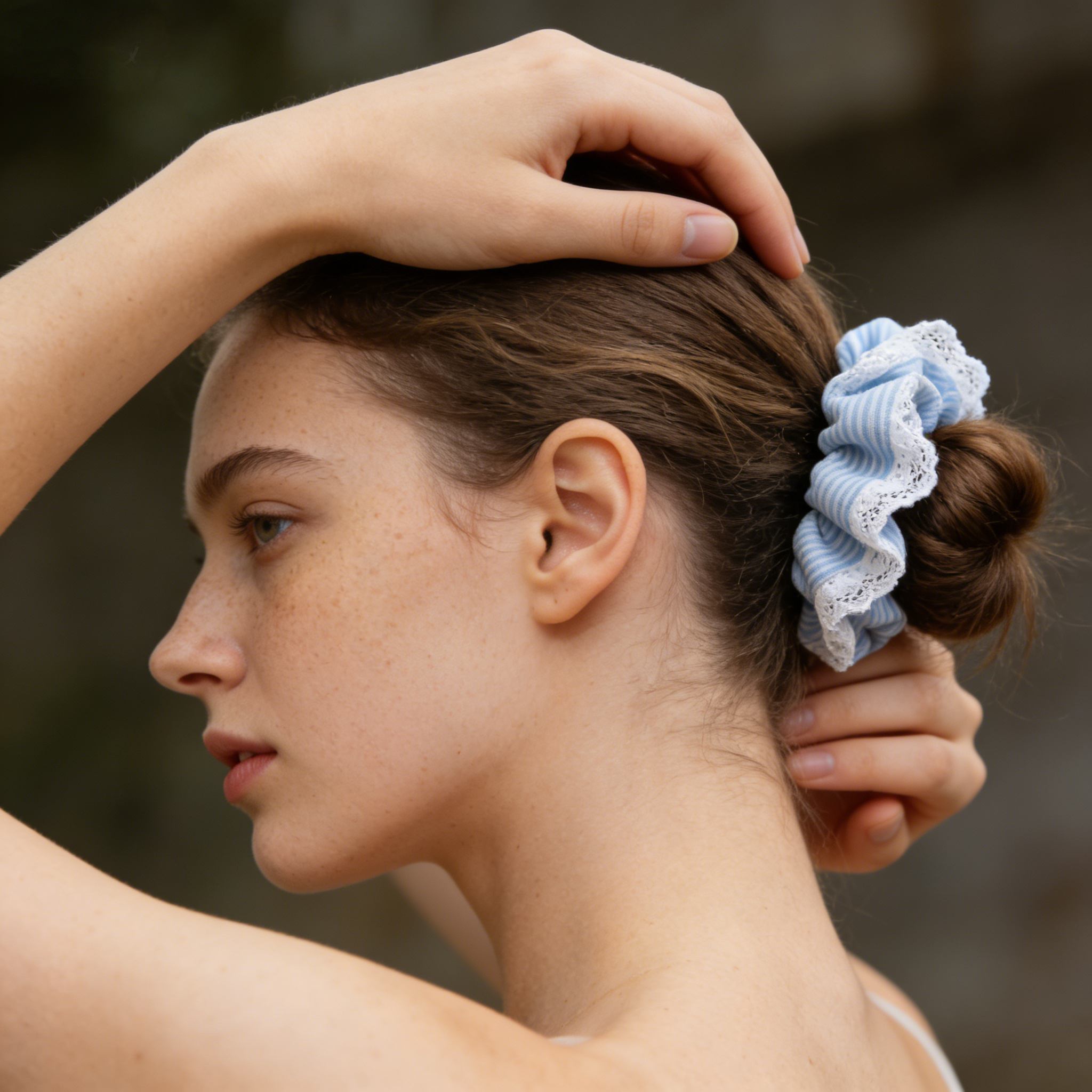 Blue Stripe Lace Scrunchie