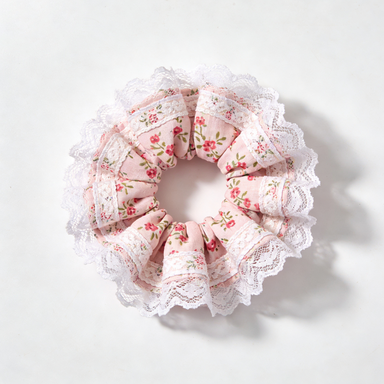 Pink Floral Lace Scrunchie